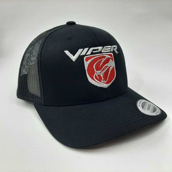 Dodge Viper Red Embroidered Black On Black Mesh Curvebill SnapBack - Picture 3 of 4